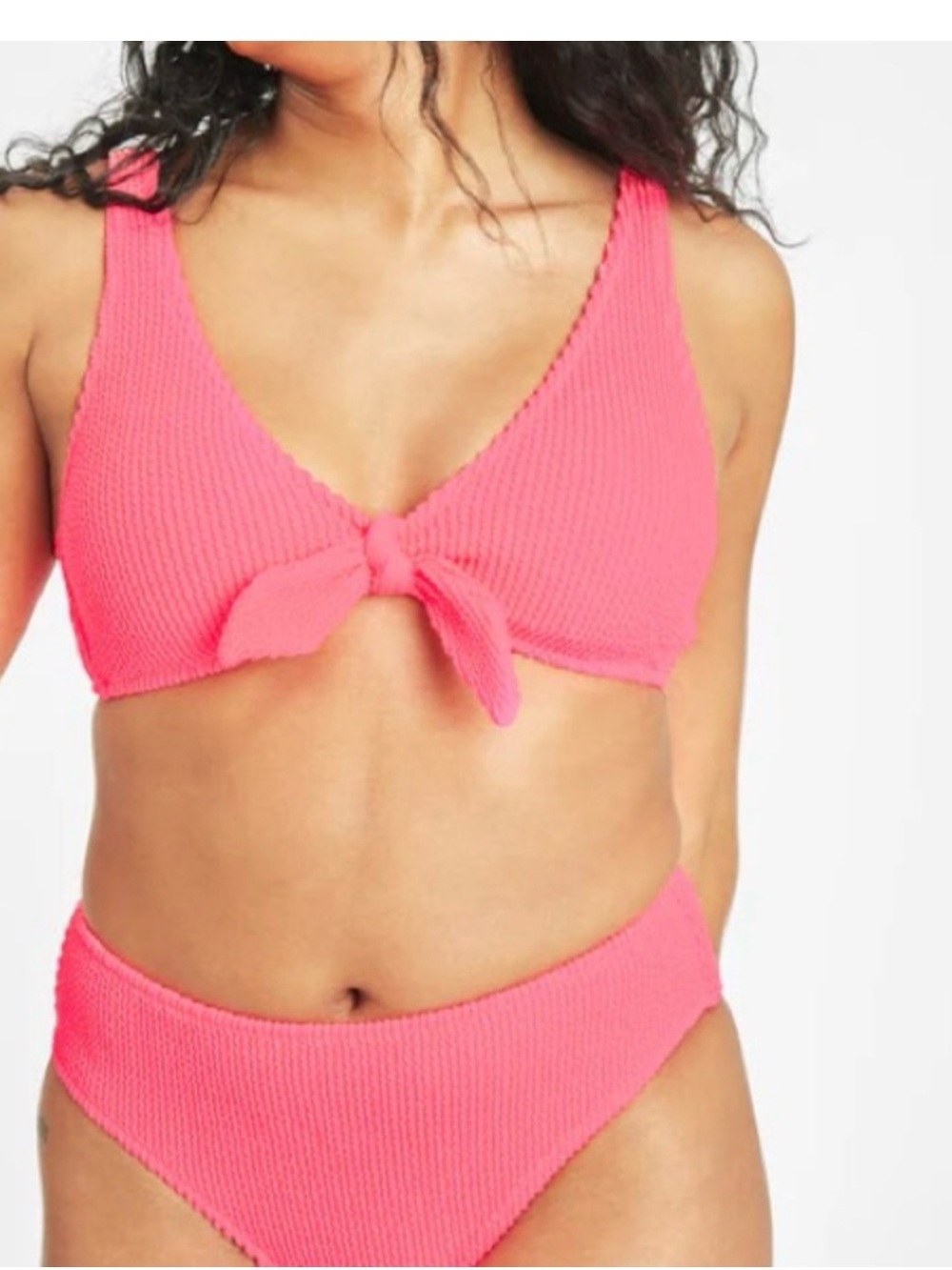 Lively Swim Ruched Plunge Bralette & High Waisted Bottoms Electric Pink - M